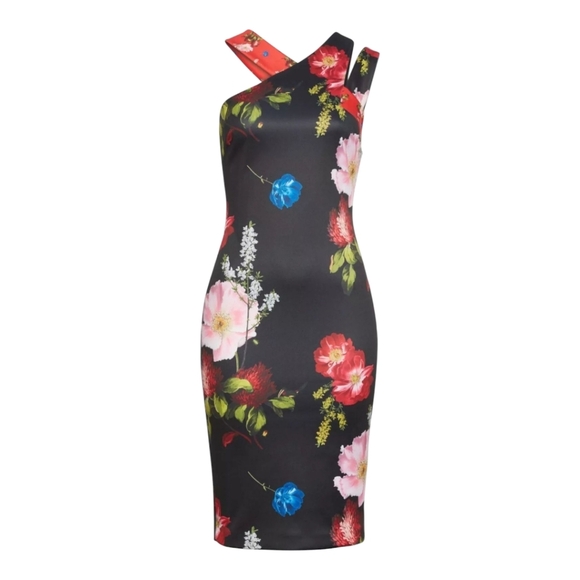 Ted Baker Polayo Berry Sundae Asymmetric Dress Floral One-Shoulder Dress US Sz 8 - Picture 1 of 11